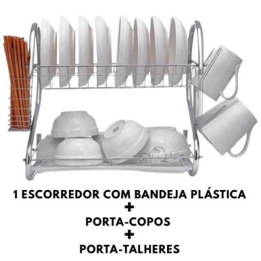Imagem de Escorredor de Louças 12 Pratos 2 Andares com Bandeja Escorredora Porta