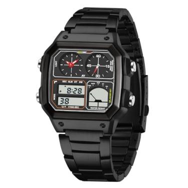 Imagem de FANMIS Relógios de pulso masculinos de luxo digital de quartzo à prova d'água com contagem regressiva de tempo duplo, cronômetro, luz de fundo, relógio multifuncional, Z preto e preto, Relógio digital