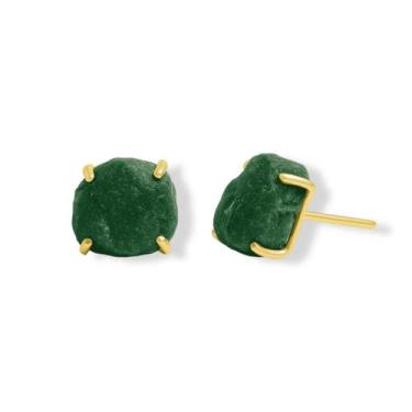 Imagem de Brinco Tarraxa Jaspe Verde - Cristal Natural, Banho Ouro 18k