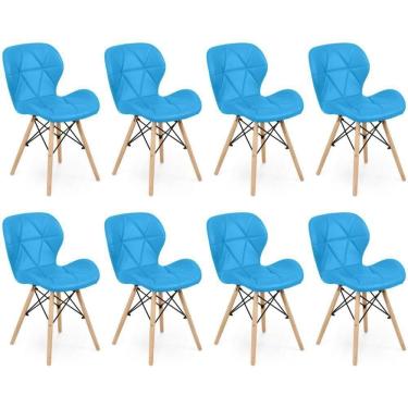 Imagem de Kit 08 Cadeiras Charles Eames Eiffel Slim Wood Estofada - Azul