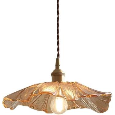 Imagem de American Creativity Pingente De Luz Retrô Âmbar Flor Pingente Lâmpadas E27 Ajustável Quarto Pendurado Luminárias Vidro Feito à Mão Ilha De Cozinha Pendurado Lâmpadas, 1 light