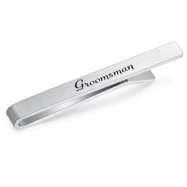 Imagem de HONEY BEAR Barra de prendedor de gravata masculina para casamento, casamento, tamanho normal, 5,4 cm, prata, Prata escovada, 5.4cm