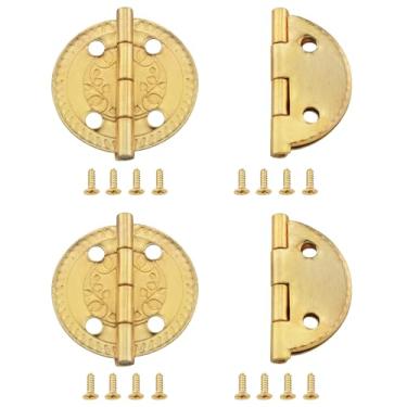 Imagem de ZZLZX 4 peças de mini dobradiças redondas douradas, 16 parafusos, 1,3 x 1,5 x 1,5 x 1,3 cm, caixa decorativa de madeira, joias, presente, vinho, armário, dobradiça, pequenos projetos de marcenaria