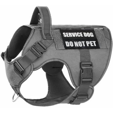 Imagem de DNALLRINO Peitoral tático para cães grandes, peitoral resistente com alça, colete refletivo ajustável para pastor alemão militar com adesivos para não animais de estimação, para caminhadas,