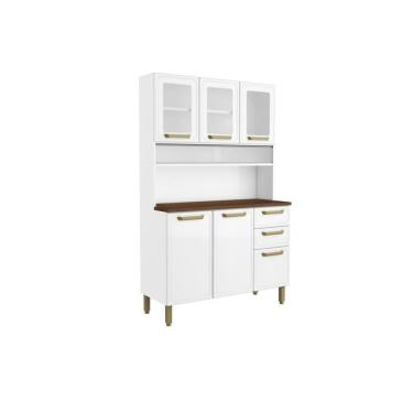 Imagem de Cozinha Compacta Bella c/ 6 Portas (3 c/ Vidro) e 2 Gavetas 120cm Branco - Bertolini