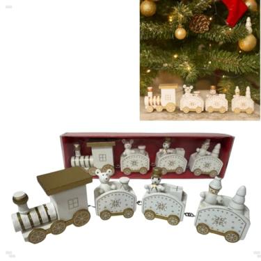 Imagem de Trem De Madeira 20cm Enfeite Decoração Natalina Trenzinho (Branco)