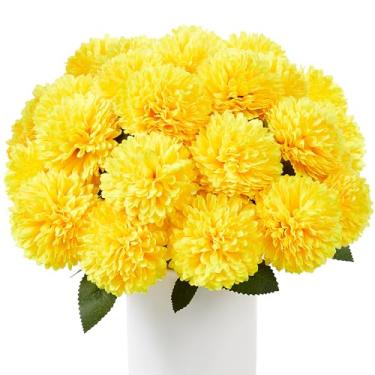 Imagem de SITUMEIZI 12 peças flores artificiais amarelas crisântemos flores flores falsas mães seda para outono, dia de ação de graças, casamento, casa, cozinha, decoração, arranjo floral