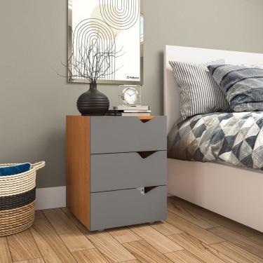 Imagem de Mesa de Cabeceira 3 Gavetas 54cm X 40cm Porto Cinza/Freijó
