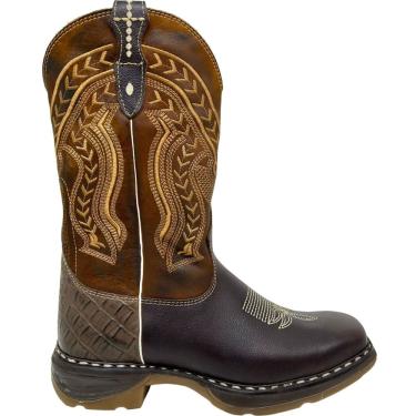 Imagem de Bota Country Masculina Texana em Couro Cano Alto Bico Quadrado Solado Conforto Jump Western Oliveira 15.000/3