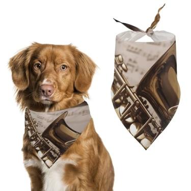 Imagem de Cachecol triângulo de poliéster impresso com saxofone em partitura - Tamanho único (70 x 30 cm)