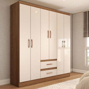 Imagem de Guarda-Roupa Solteiro Elise 6 Portas 2 Gavetas Off White/Nogueira - Panorama Móveis