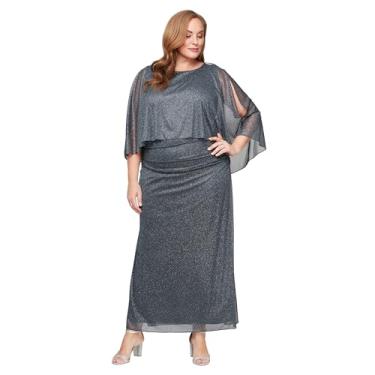 Imagem de S.L. Fashions Vestido feminino longo capelet de malha com glitter com fenda lateral, convidada de casamento, vestido formal (tamanho grande), Fumê, 58