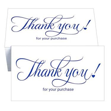 Imagem de RXBC2011 Obrigado por seus cartões de compra, script, embalagem para pequenas empresas, inserções de notas de cliente, pacote de 100 azul