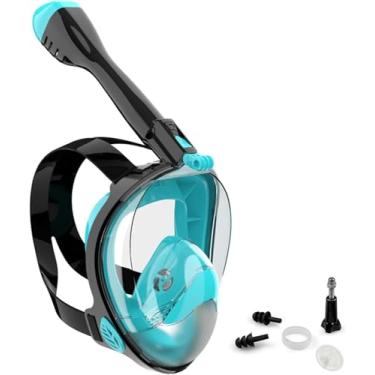 Imagem de Jwintee Máscara de snorkel de rosto inteiro, máscara de mergulho para crianças e adultos, máscara de snorkel de visão panorâmica de 180° com suporte para câmera, respiração segura, antivazamento e