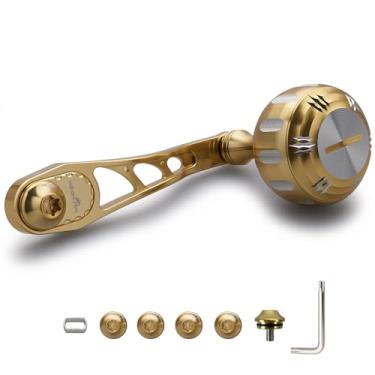 Imagem de HEIGHTEN Carretel de pesca de 65 mm/75 mm para Shimano Daiwa Abu Garci Penn Kastking Lew's Baitcasting Reel Power Crank Acessório (ouro e prata, cabo de 65 mm/75 mm botão de 35 mm) (0985)