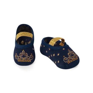 Imagem de Meia Sapatilha Puket com Aplique Menina Princesa Azul Marinho 0 a 12, 