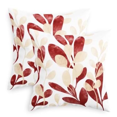 Imagem de CaliTime Capas de almofada decorativas 45,7 cm x 45,7 cm Pacote com 2 capas de almofada aconchegantes de lã elegantes vibrantes plantas aquáticas para sofá-cama, decoração de casa de fazenda, vinho