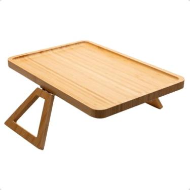 Imagem de Bandeja Retangular Dobrável de Braço de Sofá de Bambu Suporte Apoio para Copos 33cm