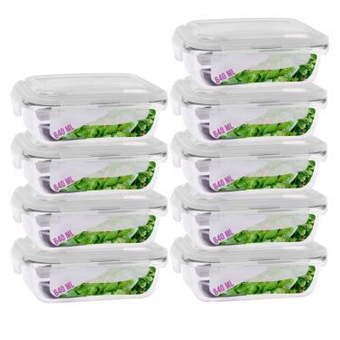 Imagem de Jogo 9 Potes Vidro Retangular 640ml Marmitas Mantimentos Frutas