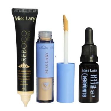 Imagem de Kit Maquiagem Facial, Base Reboco Pro com Ácido Hialurônico, Corretivo Alta Cobertura, Blindagem com Rosa Mosqueta, 3 Produtos - Maquiagem Miss Lary (03)