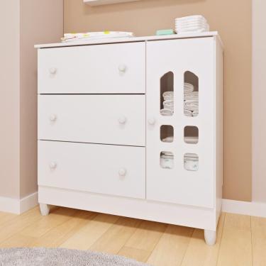Imagem de Cômoda Infantil Eloá 3 gavetas com Porta Fraldário Branco Carolina Baby