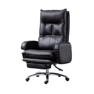 Imagem de Cadeira de jogos confortável cadeira de escritório sedentária cadeira de computador reclinável doméstica cadeira de sofá preguiçosa microfibra couro PU cadeira giratória cadeira de escritório (preto)