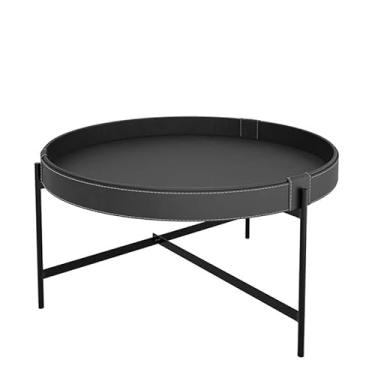 Imagem de Mesa de Centro Redonda Couro Sintético 60x60x32 Decor Patrimar Preto