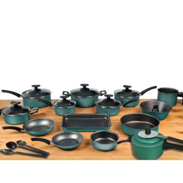 Imagem de Conjunto Panelas 17 Pc antiaderente, Panela Pressão 2 Litros,leiteira inox(Turquesa)