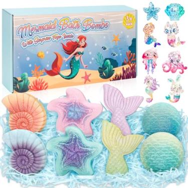 Imagem de Pacote com 8 bombas de banho para crianças, meninas, bomba de banho de sereia com brinquedos surpresa dentro, brinquedos de banho de bolhas de princesa para crianças de 4 a 8 anos, presentes de