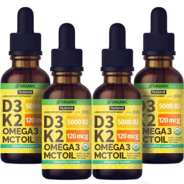 Imagem de (Pacote com 4) Gotas orgânicas de vitamina D3 K2 com óleo MCT Omega 3 