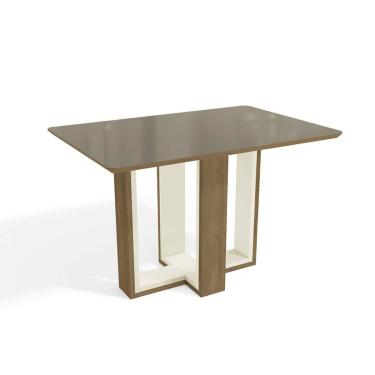 Imagem de Mesa p/ Cozinha Centella c/ Tampo Madeirado c/ Vidro 80x120cm Freijo/Preto fosco/Vidro...