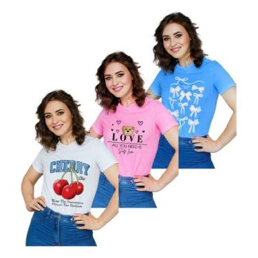 Imagem de Kit 3 Blusa Feminina 100%algodão Premium Atacado T-shirt Top - LaBela,