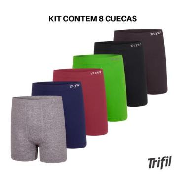 Imagem de Kit 8 Cueca Boxer Box Plus Size Trifil Sem Costura Microfibra Original