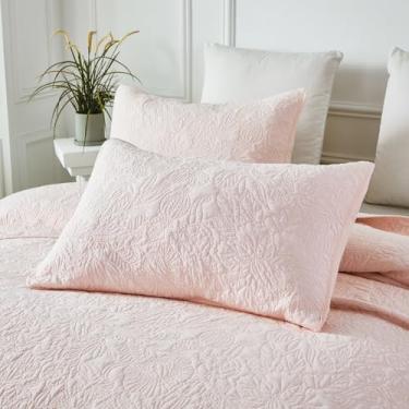 Imagem de Brandream Fronhas acolchoadas botânicas cor-de-rosa algodão tamanho padrão conjunto de 2 fronhas decorativas macias confortáveis para almofadas de cama