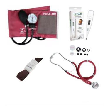 Imagem de Kit Aparelho Medidor De Pressão + Estetoscopio + Garrote + Termômetro 