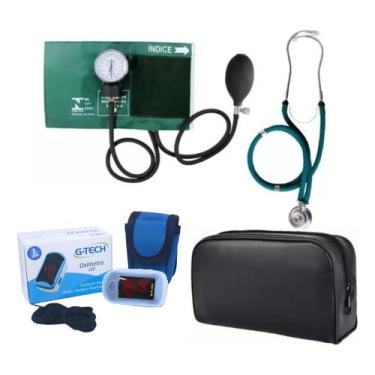 Imagem de Kit Oximetro + Estetoscopio + Esfigmomanometro  Premium - G-Tech, verd