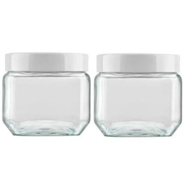 Imagem de Kit 2 Potes 800ml Recipiente Vidro Invicta Quadrado Branco