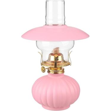 Imagem de Lâmpada De Querosene De Vidro De 28 Cm Chaminé Luz De óleo De Vidro Transparente Com Tampa Decorativa Lâmpada De óleo De Emergência Nostálgica Lâmpada De Manteiga De Vidro, Pink