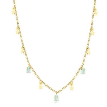 Imagem de Gargantilha Choker Estrelas Gotas Zircônia Aquamarine - Radhau Joias, 