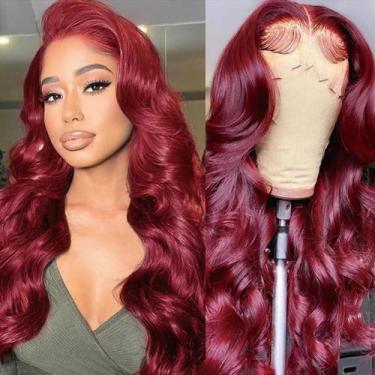Imagem de Perucas frontais de renda Dochuman 99J Burgundy Body Wave 55cm