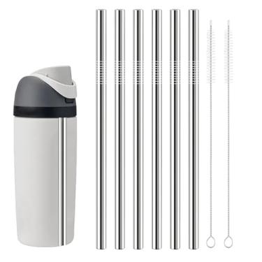 Imagem de Canudos de substituição de metal compatíveis com garrafa de água Owala 1,134 g, 6 palhetas reutilizáveis de aço inoxidável com 2 escovas de limpeza compatíveis com Owala 1,134 g, canudos de metal