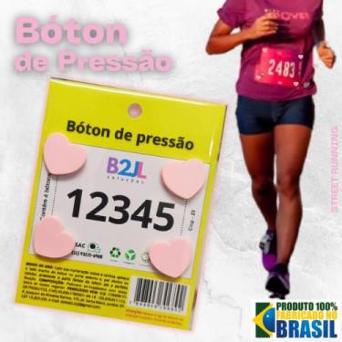 Imagem de Bóton pressão Coração Rosa Bebê número peito corrida de rua c/ 4 unid.