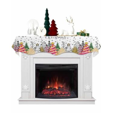Imagem de DecorLovee Cachecol de manto de árvore de Natal 227 x 43 cm, decoração de Natal para lareira de floco de neve de Natal, árvore rosa, verde, preto, decorações de cornija de Natal