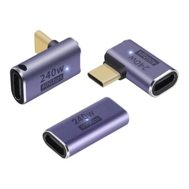 Imagem de Adaptador USB C 90 graus, ângulo reto, adaptador USB C fêmea para fêmea 240W PD, 40Gbps e vídeo 8K] suporta cabo Thunderbolt 4/3 para laptops, tablets e telefones (pacote com 3) (3 estilos de