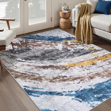 Imagem de Ciicool Tapete abstrato interno, tapete de entrada lavável 7,5 x 12,7 cm, tapete de entrada moderno com suporte antiderrapante para quarto, sala de estar, entrada, cozinha, tapete de piso baixo, cinza