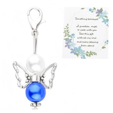Imagem de Something Blue Gift for Bride Wedding Gifts for Bride Bridal Bouquet Charms for Wedding Memory Gifts for Daughter on Wedding Day Gifts for Bride Bridal Bouquet Charm for Bride Gift Card, Small, Aço