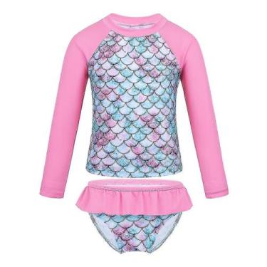 Imagem de Roupa de banho infantil bebê manga comprida escamas de peixe padrão ro