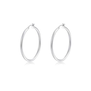 Imagem de Lansora Brincos de argola minimalistas, banhados a ouro, leves, cliques, grandes, redondos, para mulheres e homens, 30/40/50/60 mm, Cobre, Sem pedra preciosa