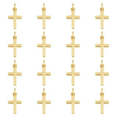 Imagem de SUPERFINDINGS 16 pingentes de cruz de latão banhado a ouro 18 K pingentes de cruz com pingente de cruz com anéis de salto para colar, brincos, pulseira, fabricação de joias, orifício: 3,5 mm