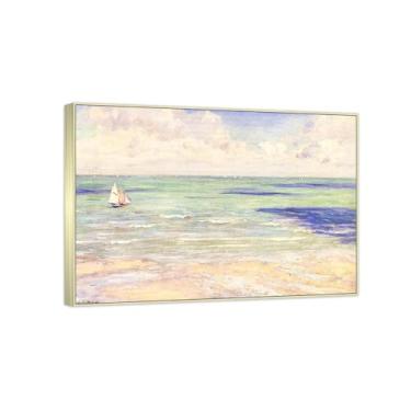 Imagem de Pintura famosa de arte de parede - (Seascape) por Gustave Caillebotte - Reproduções impressas em tela - Imagens para decoração de sala de estar (40 x 56 cm (15,8 x 22,0 pol)/molduras champanhe)